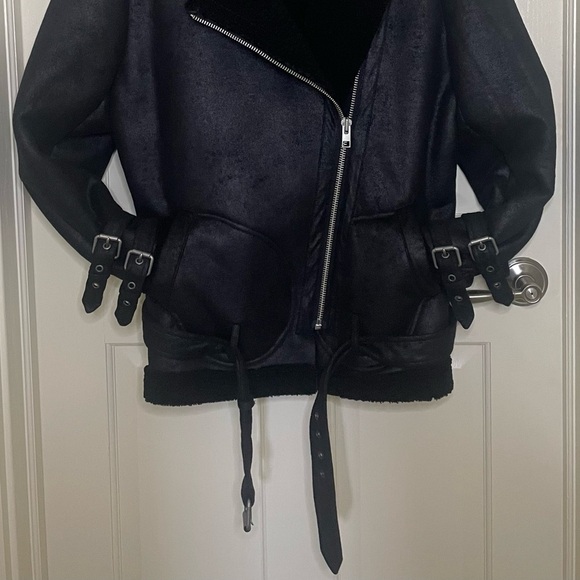 American Eagle Faux Suede Shearling Lined Distressed Moto Jacket,  Bl,  Sz XL - Picture 5 of 16